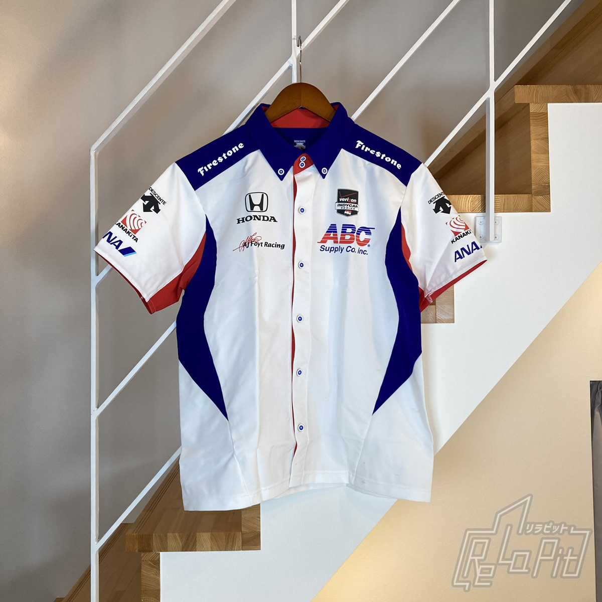 【ReLaPit古着販売】【メール便発送】佐藤琢磨 ドライバーズ シャツ A.J.フォイト デサント ホワイト サイズL