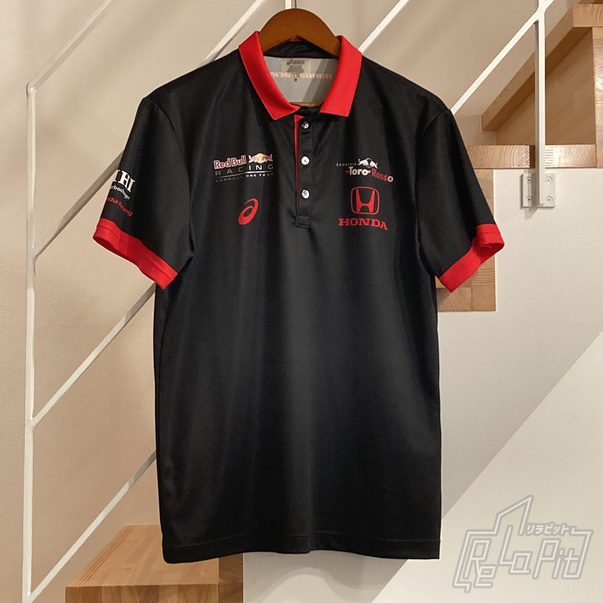 【ReLaPit古着販売】【メール便発送】レッドブル レーシング トロロッソ ホンダ アシックス製 ポロシャツ ブラック サイズL
