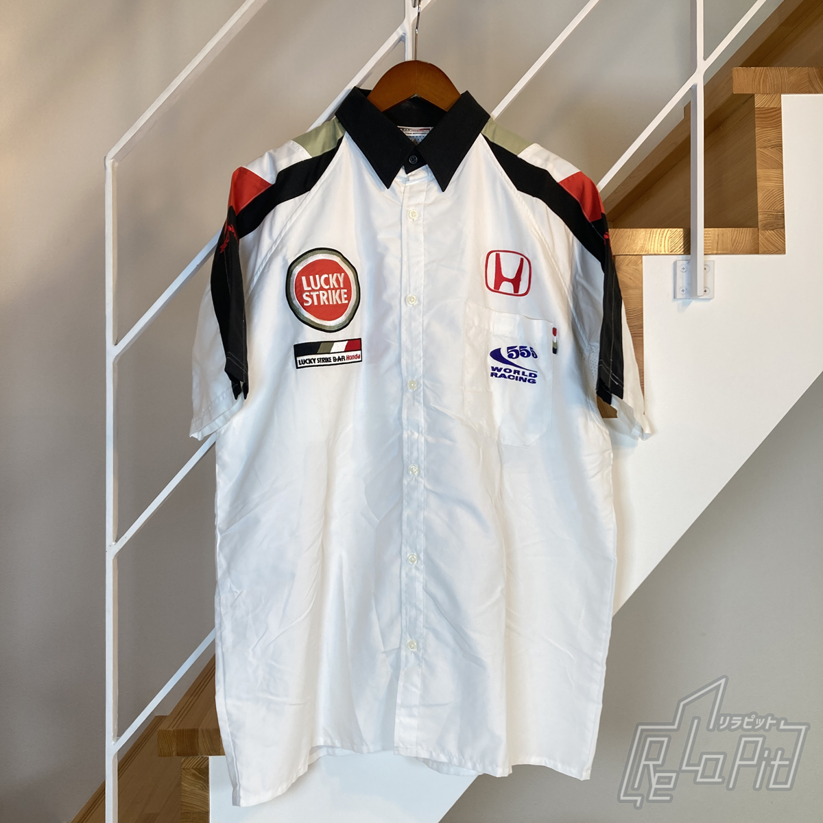 【ReLaPit古着販売】【メール便発送】BARホンダ ピットシャツ サイズ:L 厚手 ラッキーストライク仕様