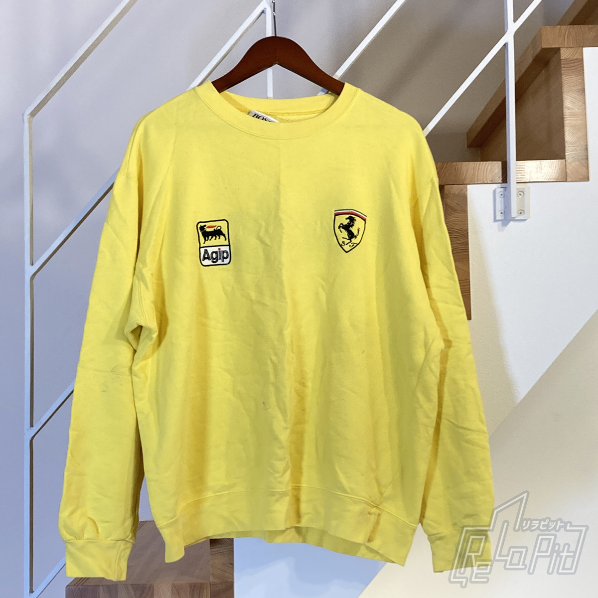 【ReLaPit古着販売】【宅急便発送】HUGO BOSS フェラーリ AGIP スウェット イエロー Lサイズ 汚れ有
