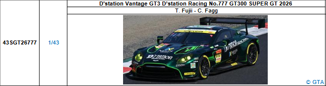 【スパーク(43SGT26777)5/25 19時ご予約商品締切】1/43 D'station Vantage GT3 D'station Racing No.777 GT300 SUPER GT 2026(藤井 誠暢／チャーリー・ファグ)予価：税込￥13200