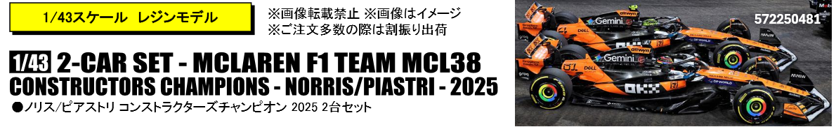 【ミニチャンプス(572250481)ご予約商品8/16締切】1/43 マクラーレン MCL38 ノリス／ピアストリ 2025年コンストラクターズチャンピオン 2台セット 予価：税込￥41800