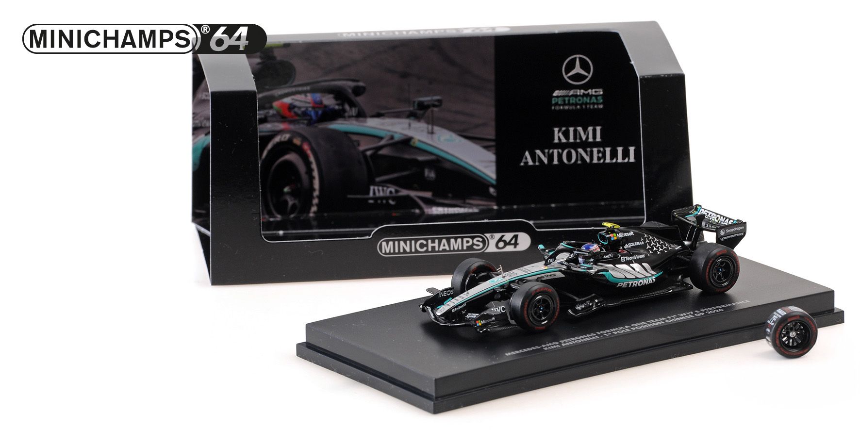 ミニチャンプス 640260222 1/64 メルセデス W17 K.アントネッリ 2026年中国GP 初ポールポジション 記念タイヤ付