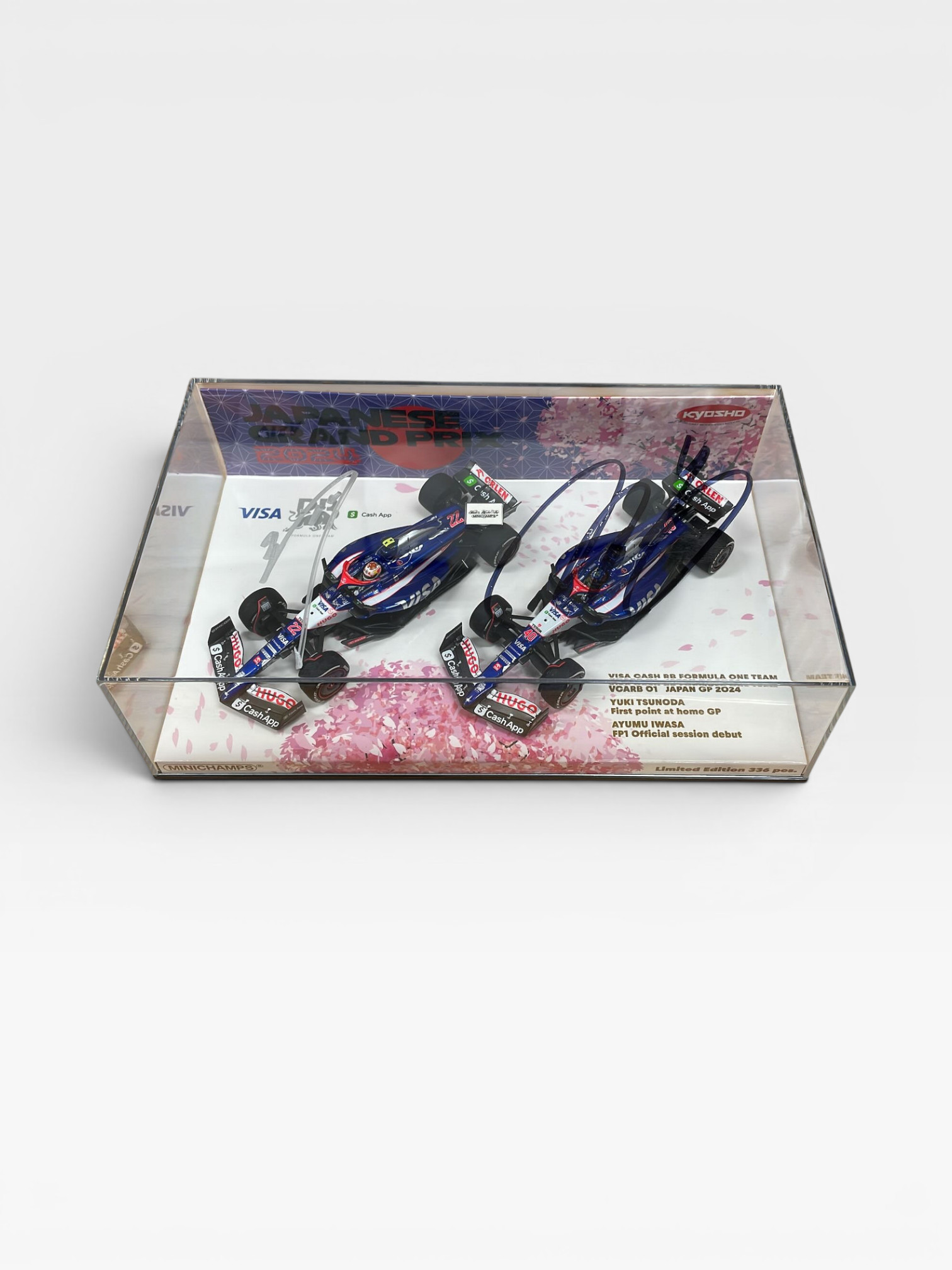 角田裕毅・岩佐歩夢W直筆サイン入 ミニチャンプス 1/43 京商別注  ビザ キャッシュ RB F1 チーム VCARB 01 日本GP 2024 2台セット 限定336台