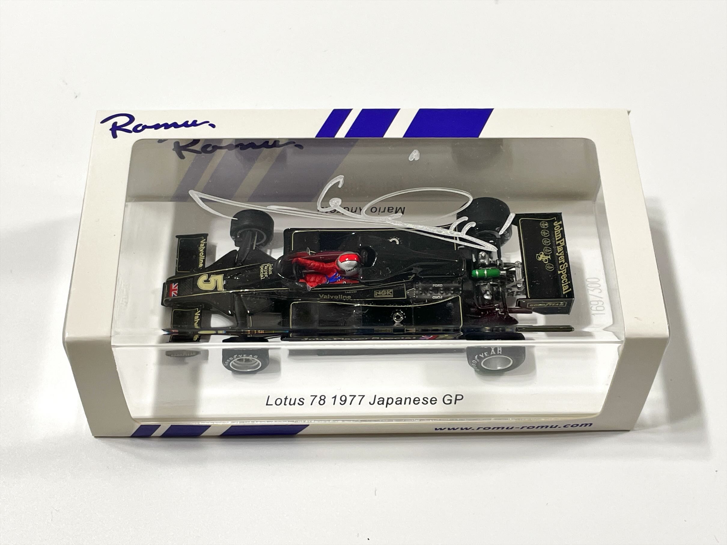 マリオ・アンドレティ直筆サイン入 MODEL GARAGE ROMU別注 スパーク 1/43 ロータス78 1977年日本GP 