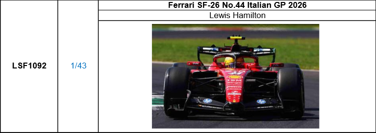 【ルックスマート(LSF1092)ご予約商品10/14締切】1/43 フェラーリ SF-26 No.44 L.ハミルトン 2026年イタリアGP予価：税込￥18700