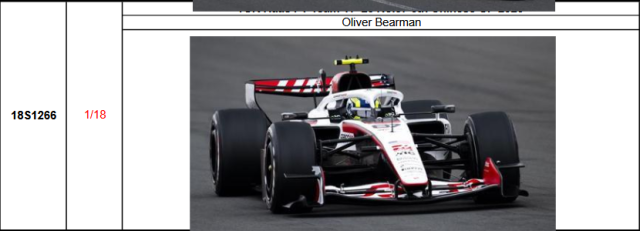 【スパーク(18S1266)ご予約商品4/26締切】1/18 ハースF1 VF-26 O.ベアマン 2026年中国GP5位 No.87 予価：税込￥34,650 