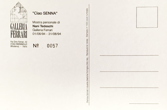 Galleriaferrari ガレリアフェラーリ博物館 セナ追悼展記念 ナニ テデスキ イラストポストカード A F１グッズ ミニカーの専門店 Grandprix