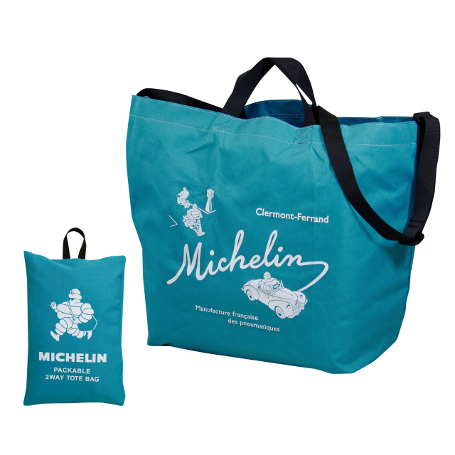 【Michelin】ミシュラン ポケッタブル トートバッグ　ブルー(折り畳み式)