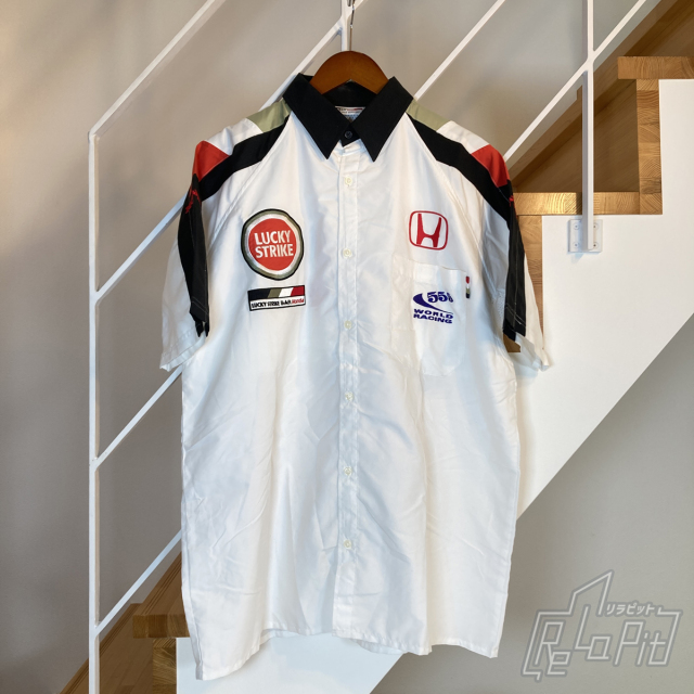 【ReLaPit古着販売】【メール便発送】BARホンダ ピットシャツ サイズ:L 厚手 ラッキーストライク仕様