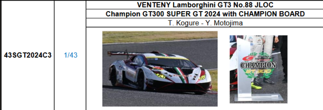 スパーク(43SGT2024C3)ご予約商品4/17締切】1/43 VENTENY Lamborghini 