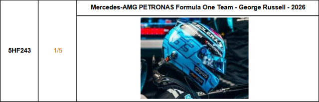 【スパーク(5HF243)ご予約商品4/5締切】1/5 G.ラッセル 2026年ヘルメット 予価:税込¥8250