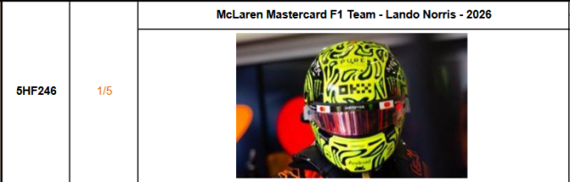 【スパーク(5HF246)ご予約商品4/5締切】1/5 L.ノリス 2026年ヘルメット 予価:税込¥8250