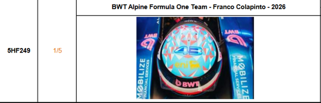 【スパーク(5HF249)ご予約商品4/5締切】1/5 F.コラピント 2026年ヘルメッ 予価:税込¥8250