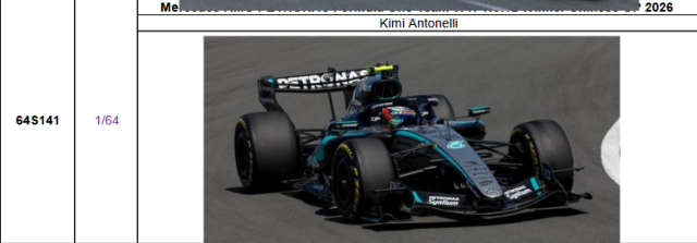 【スパーク(64S141)ご予約商品4/26締切】1/64 メルセデス F1 W17 K.アントネッリ 2026年中国GP優勝  No.12 予価：税込￥3300 