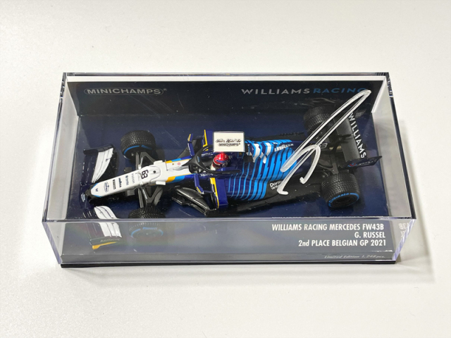 G.ラッセル直筆サイン入ミニチャンプス 1/43 ウィリアムズ FW43B　2021年ベルギーGP2位