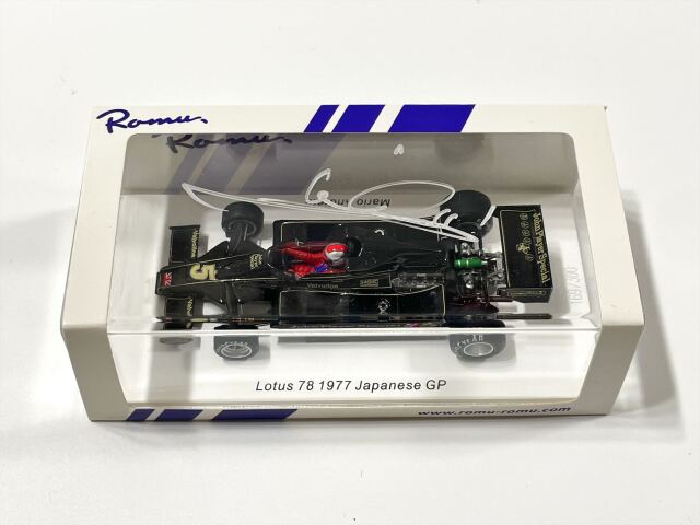 マリオ・アンドレティ直筆サイン入 MODEL GARAGE ROMU別注 スパーク 1/43 ロータス78 1977年日本GP 