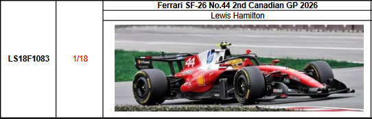 【ルックスマート(LS18F1083)ご予約商6/22締切】1/18 フェラーリ SF-26 L.ハミルトン 2026年カナダGP2位 予価：税込￥44000