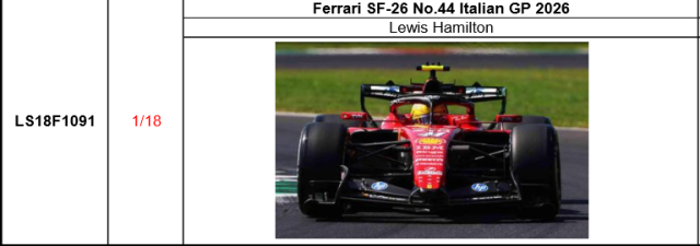 【ルックスマート(LS18F1091)ご予約商品10/14締切】1/18 フェラーリ SF-26 No.44 L.ハミルトン 2026年イタリアGP予価:税込¥44000