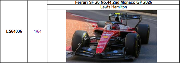 【ルックスマート(LS64036)ご予約商品7/2締切】1/64 フェラーリ SF-26 L.ハミルトン 2026年モナコGP2位 予価：税込￥5500