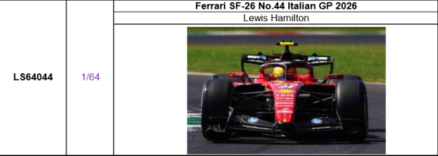 【ルックスマート(LS64044)ご予約商品10/14締切】1/64 フェラーリ SF-26 No.44 L.ハミルトン 2026年イタリアGP予価:税込¥5500