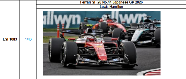 【ルックスマート(LSF1083)ご予約商品4/26締切】1/43 フェラーリ SF-26 L.ハミルトン 2026年日本GP 予価：税込￥18700 