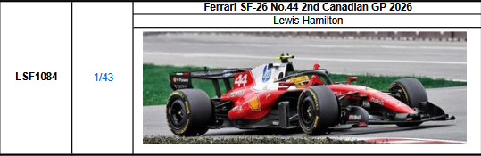 【ルックスマート(LSF1084)ご予約商品6/22締切】1/43 フェラーリ SF-26 L.ハミルトン 2026年カナダGP2位 予価：税込￥18700