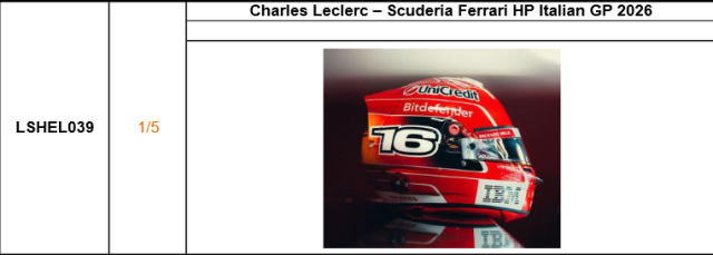 【ルックスマート(LSHEL039)ご予約商品10/14締切】1/5 C.ルクレール スクーデリア・フェラーリHP 2026年イタリアGP ヘルメット予価:税込¥9900
