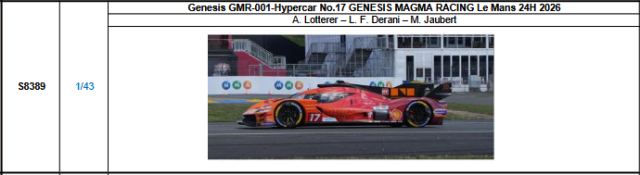 【スパーク(S8389)ご予約商品8/3締切】1/43 Genesis GMR-001 Hypercar No.17 GENESIS MAGMA RACING 2026ルマン24時間レース A.ロッテラー-L.F.デラーニ-M.ジョベール 予価：税込￥13970