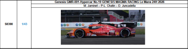 【スパーク(S8390)ご予約商品8/3締切】1/43 Genesis GMR-001 Hypercar No.19 GENESIS MAGMA RACING 2026ルマン24時間レース M.ジャミネ-P.L.シャタン-D.フンカデラ 予価：税込￥13970