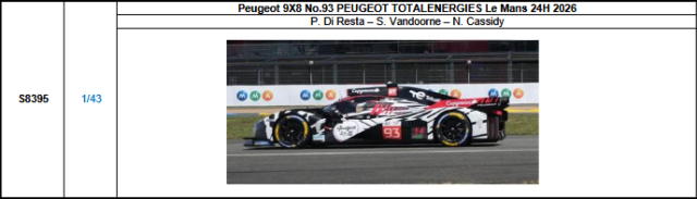 【スパーク(S8395)ご予約商品8/3締切】1/43 Peugeot 9X8 No.93 PEUGEOT TOTALENERGIES 2026ルマン24時間レース P.ディ・レスタ-S.バンドーン-N.キャシディ 予価：税込￥13970