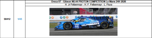 【スパーク(S8412)ご予約商品8/3締切】1/43 Oreca 07-Gibson No.44 PROTON COMPETITION 2026ルマン24時間レース H.Jrフェルバーマイヤー-H.F.フェルバーマイヤー-L.フルクサ 予価：税込￥13970