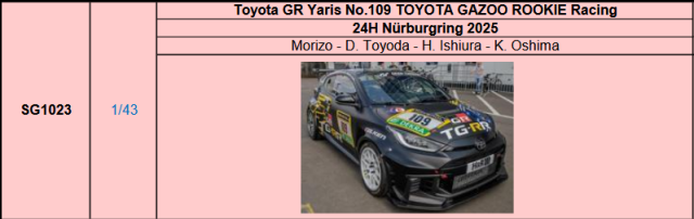 【スパーク(SG1023)ご予約商品8/24締切】1/43 Toyota GR Yaris No.109 TOYOTA GAZOO ROOKIE Racing 2025年ニュルブルクリンクリンク24時間レース Morizo-D.Toyoda-H.Ishiura-K.Oshima予価：税込￥12980