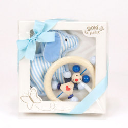 プチギフト アニマルラトルと木のおもちゃセット ブルー