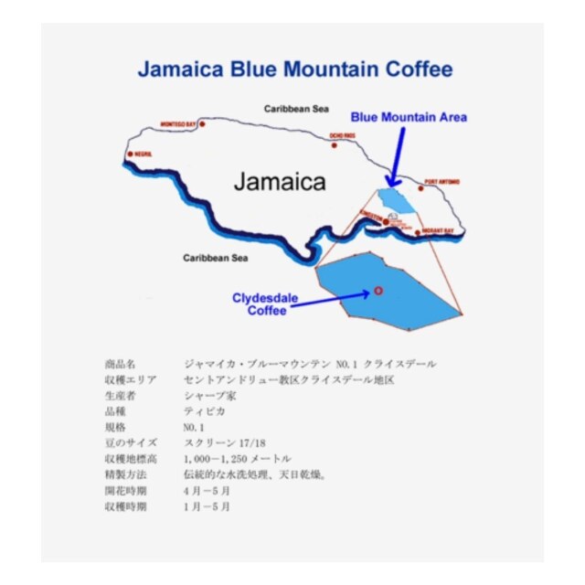 ジャマイカ産ブルーマウンテンNO1クライス農場の地図