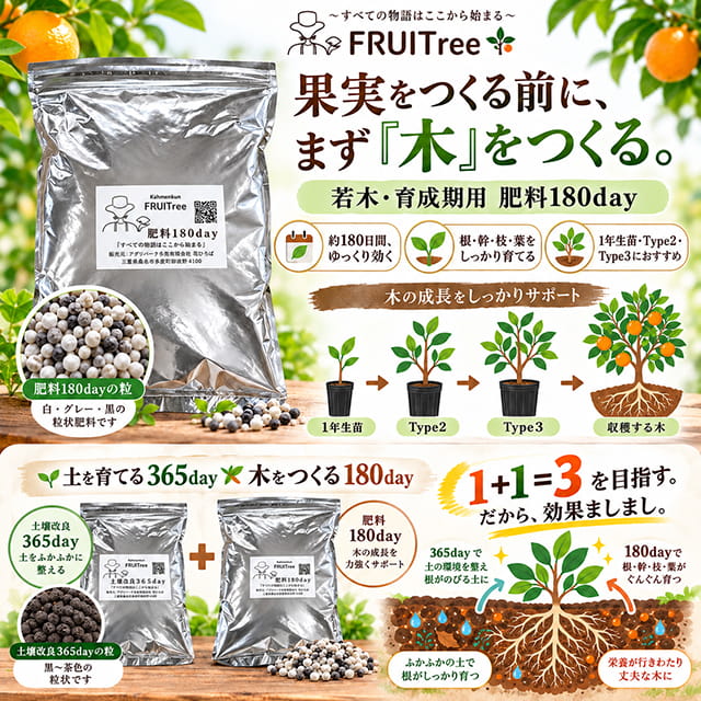 肥料 有機 【 FRUITree 肥料 180day 】 2kg入り （ジップ付き）