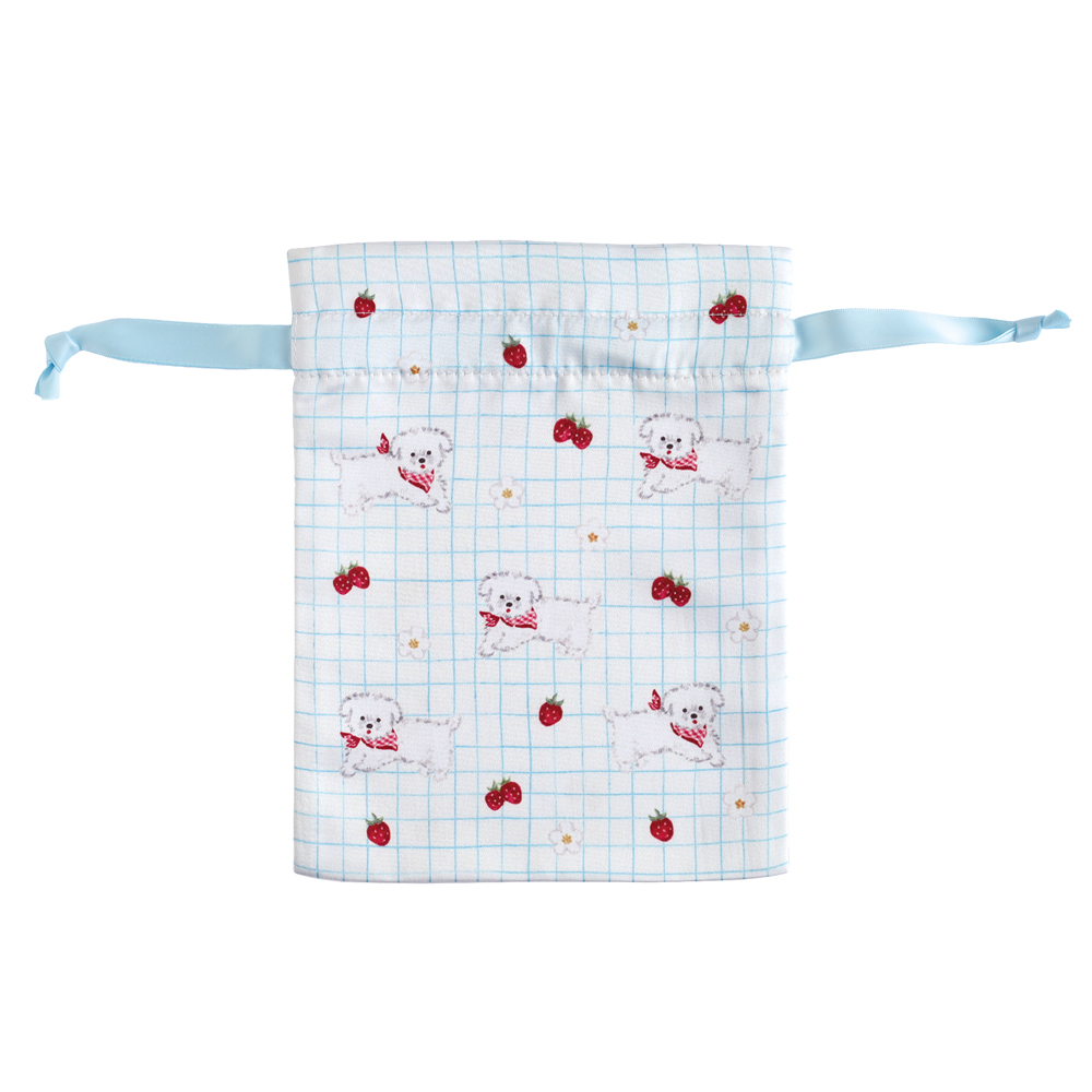 利光春華 サテン巾着（strawberry dog） TH-026