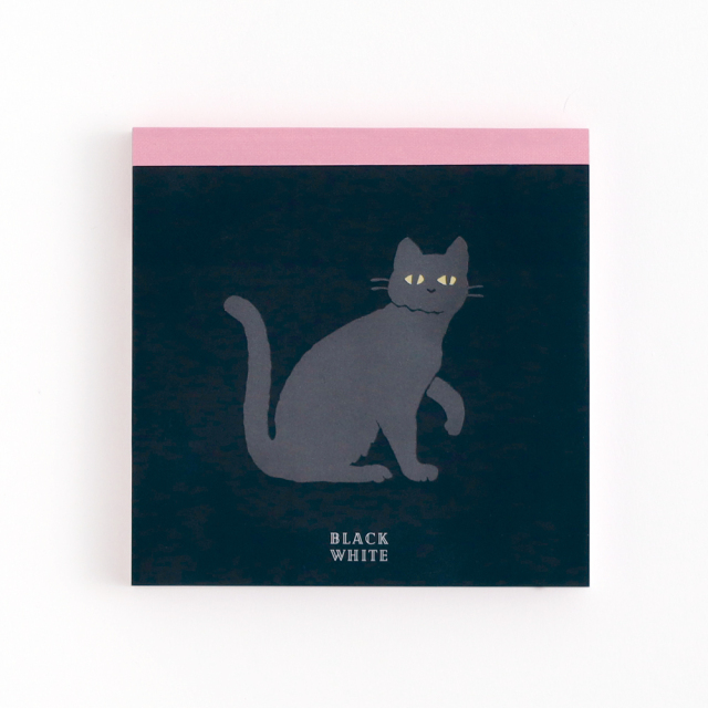 真夜中の雑貨店 BLACK WHITE メモパッド・スクエア＜クロネコ＞ MZ-090