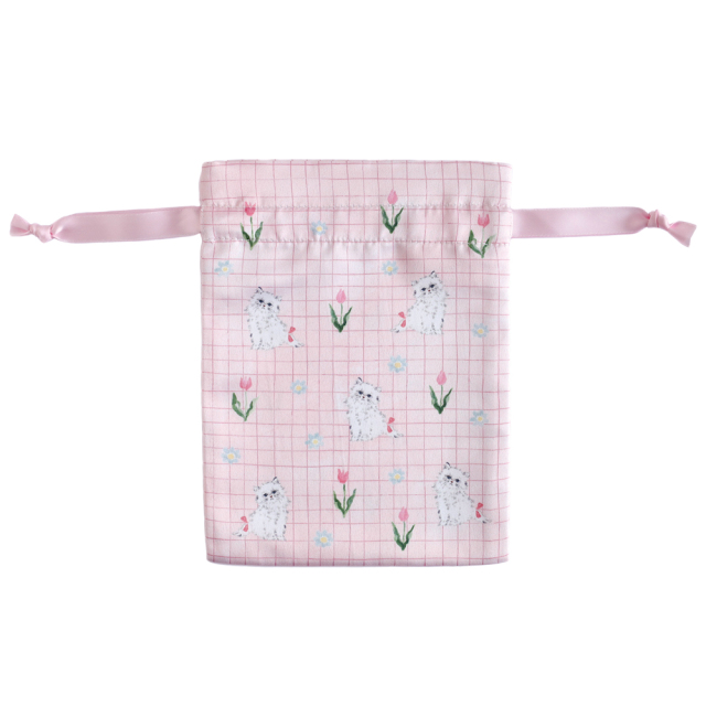 利光春華 サテン巾着(tulip cat) TH-024