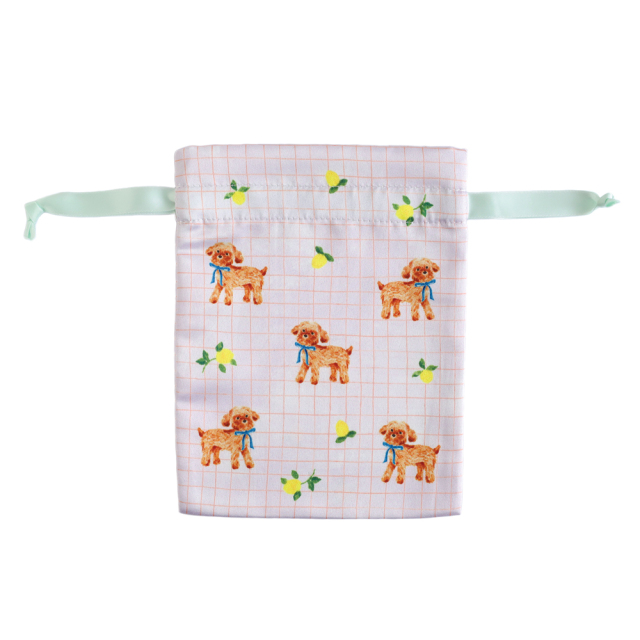 利光春華 サテン巾着(blue ribbon dog) TH-025