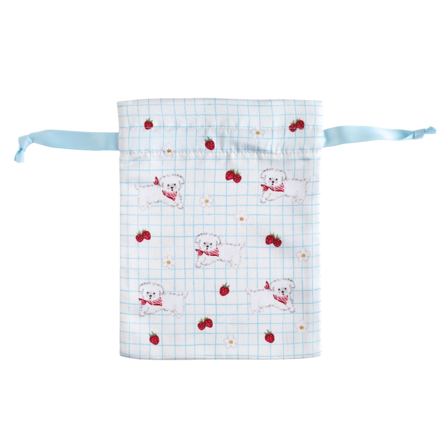 利光春華 サテン巾着(strawberry dog) TH-026