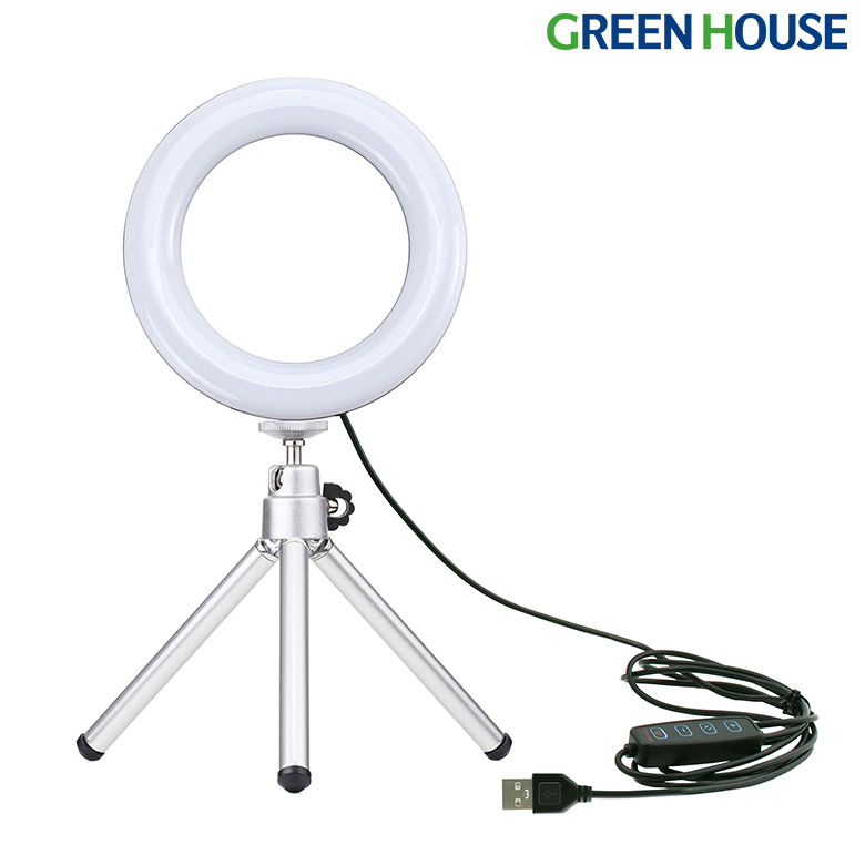 リングライト 照明 スタンドライト 自撮り スマホ スマートフォン 雲台 三脚 調光 ライブ配信 TikTok セルフィー 映える 撮影 きれい 美肌 USB iphone android アイフォーン GH-CSL48E-BK