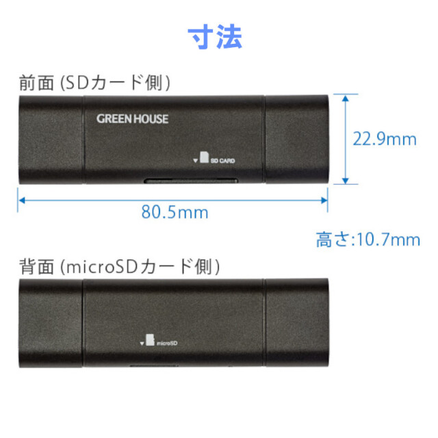 2WAYカードリーダ/ライタ USB Type-C Type-A SDカード/microSD