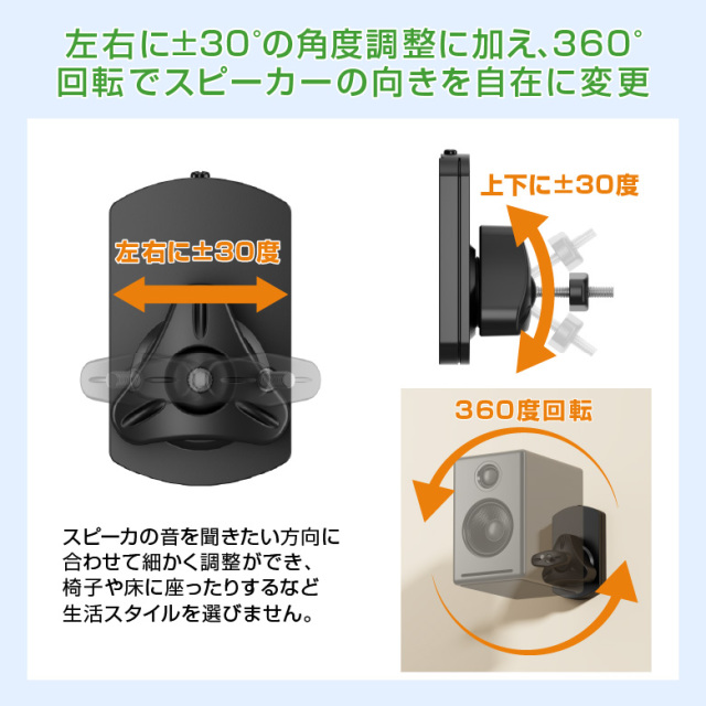 【送料無料】スピーカー取付金具 左右2個セット 10kgまで対応 角度調節 左右 回転 チルト 収納 スピーカー ホームシアター オーディオ 壁掛け 壁 壁かけ 金具 金物 ブラケット オフィス 会議室 GH-SWMA-BK