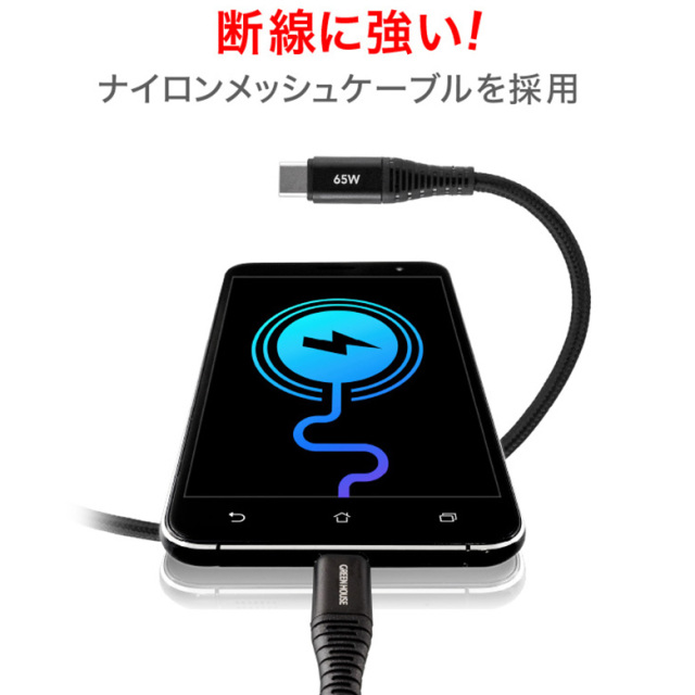 ACアダプター Type-Cケーブル付 2ポート GaN PD 65W 高速充電 AC