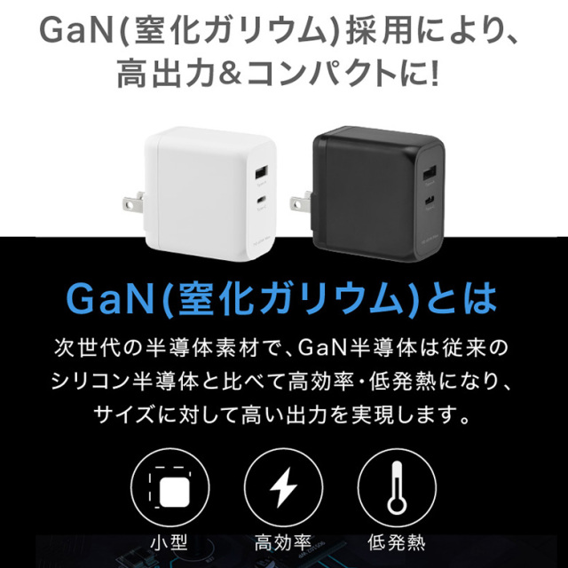 ACアダプター Type-Cケーブル付 2ポート GaN PD 65W 高速充電 AC