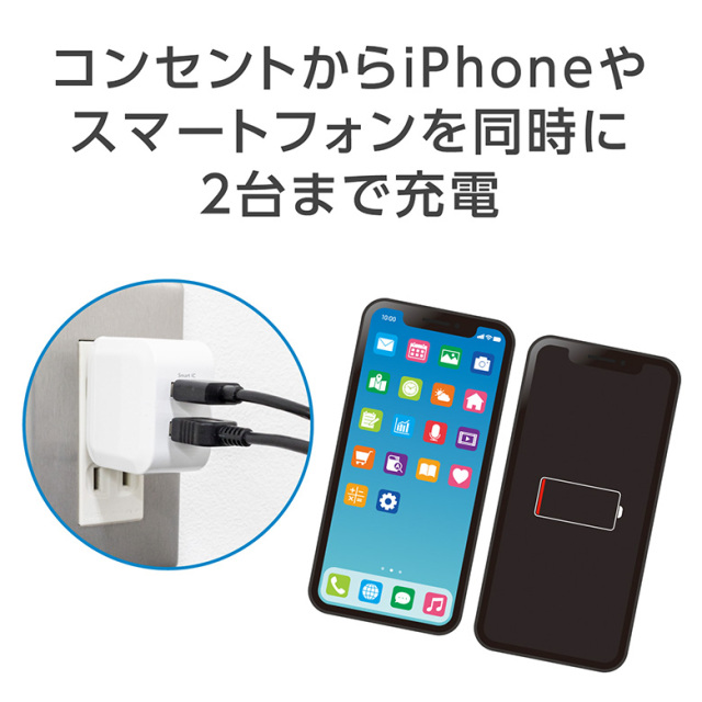 USB-AC充電器 2ポート 急速充電 5V/2.4A キューブ型充電器 AC