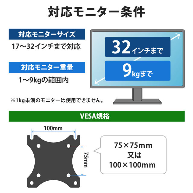 モニターアーム ガススプリング 17-32インチ 耐荷重1-9kg 広範囲の前後