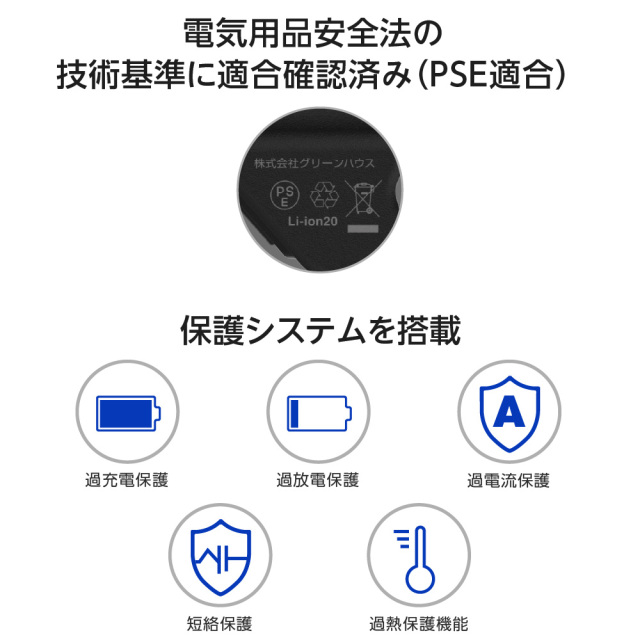 カラビナ付モバイルバッテリー 5,000mA PD20W 高速充電 ライト付 防水