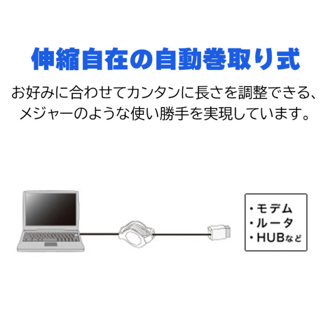 自動巻取り式 LANケーブル 伸縮自在 極薄 約10〜120cm